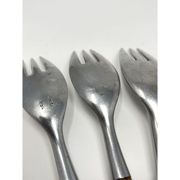 Dansk FJORD Salad Forks Teak Handle Stainless Steel Germany 6 5/8” Set Of 5 - Picture 7 of 9